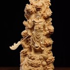 8  Chinese Cypress Wood Carved Guan Yu Guan Gong Warrior Dragon Statue Figurine