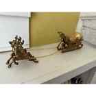 Ornate Brass Reindeer Sleigh Christmas Decor Collectible Ornate Elegant Deer