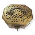 Large Mughal Indian Polished Brass Pierced Incense   Cricket By Box 6x5x4    Heavy