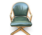 Vintage Mcquire French Executive Swivel Desk Chair Dark Green Leather Louis Xvi