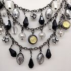 Boho Chic Gunmetal Tone Acrylic Necklace Funky Chunky 20  Vtg Y2k Designer Nyc