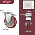5 Inch Heavy Duty Casters With Brake - Set Of 4  1400lbs Capacity  Double Ball B