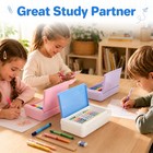 Nuozme Plastic Hard Color Double Layer Cute Pencil Box Case For Medium  Pink