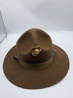 Vtg Wwi Usmc Campaign Hat   Econolead Eagle   Globe  Anchor Pin - Strap-  7 3 4 
