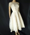 Ivory Lace Vintage 1940s 50s Full Skirt Kneelength Party Dress Bridal Wedding Xs