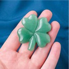 Natural Green Aventurine Quartz Crystal Stone Carved Four Leaf Clover Lucky Rock