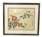 2 Vintage Chinese Asian Signed Paintings On Silk W bird And Flowers Trees Framed