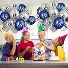 16th Birthday Balloons Pack - Navy Blue Silver Latex Helium Decor