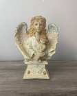 Vintage Guardian Angel With Child Figurine Iridescent Wings 10    Pastel Resin