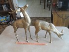 Pair Vintage Brass Deer Statues - Buck And Doe - 14  Tall   8 5  Tall