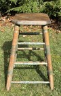 Antique Old Vintage Primitive Oak Kitchen Bar Stool Old Green Paint Plant Stand