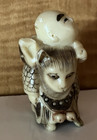 Carved   Etched Resin Man Riding Cat Netsuke Unsigned 2    Flaw