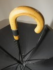 Black Umbrella With Wooden Handle And Leather Strap Rain Cover
