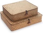 Seagrass Storage Basket Box With Lid  Natural  Set Of 2