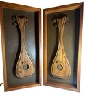 Vintage Mcm Carved Wood Lute Oud Shadow Box Wall Art Plaques Pair 26 5 Inch