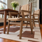 Set Of 2 Mid Century Modern Dining Armchairs Solid Wood Woven Rope Accent Chair
