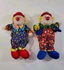 2 Commonwealth Jester Plush Clowns Set 16  Tall Polka Dots Yarn Hair Stuffed Vtg