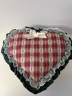 Vintage Heart Shaped Wicker Sewing Basket Fabric Pillow Top Lace Lift Top