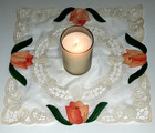Gorgeous Square Doily Tulip Applique Battenberg Lace Table Linen 14 x14  Ivory