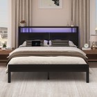 Full queen king Metal Bed Frame With Storage Headboard And Charging Station