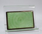 Austrian 900 Gilt Silver   Mint Green Guilloche Enamel Card Case 1920s