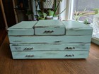 Vintage Jewelry Box Shabby Chic Farm House Brass Hardware Mirror Tri Fold Top