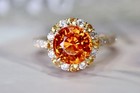 Women   s Orange Sapphire Halo Ring     Gold Plated Engagement Wedding Jewelry