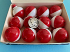 New Vtg Usa 12 Box Fishing Bobbers Round Floats Red White Plastic Snap On Float