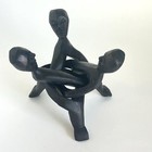 Hand-carved African Unity Wooden Sculpture Intricately Twisted 3 Faces
