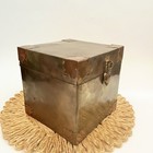 Vintage Brass Trinket Box Hinged Lid Wood Lined 5x5x5   