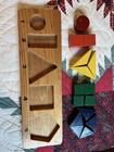 Vintage Wooden Block Geometric Puzzle Fractions Counting