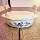 Vintage Pyrex Homestead 045 2 5 Qt Casserole Dish With Lid Speckled Beige Blue