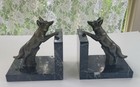 Pair Of Antique French Black Marble And Bronze Fox Bookends