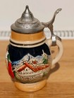 Small German Metal Lidded Beer Stein Embossed Brightly Coloured Decoration 12 Cm