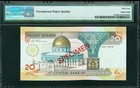 Jordan 20 Dinars 1992 Ah1412 Specimen Aa 000000 Pick-27s Ch Unc Pmg 64 Epq