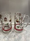 Vintage Mid-century Hazel Atlas Bbq 1950s Glass Beer Mugs Steins 12 Oz -lot Of 2