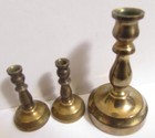 3 Vintage 1920 s Miniature Brass Doll House Size  Candlesticks  All Original  3c