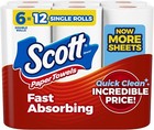 Scott Paper Towels  Choose-a-sheet  6 Double Rolls   12 Regular Rolls  100 Sheet