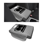 Car Center Console Armrest Pillow  Leather Arm Rest Cover Pad Embroidered Gray