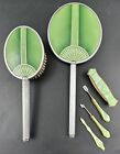 Vintage Art Deco Green Chrome Vanity Dresser Dressing Set Mirror Brush Comb