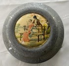 Vtg Victorian Aluminum Footed Vanity Powder Puff Music Trinket Box Works  