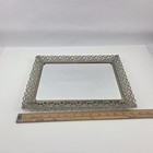 Vintage Hollywood Regency Vanity Tray Mirror Filigree Metal Gold Tone Ornate