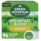 Green Mountain Breakfast Blend Coffee K-cup Pods  Light Roast  96 carton - Hot