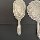 Vtg Silver Handheld Mirror And Brush Vanity Set 