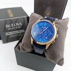 Bulova Wilton Blue Gold 97b170 Quartz   Chronograph Men s Leather Watch 46 5mm