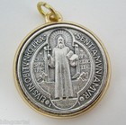 San Benito Medalla 35mm Saint Benedict Cross Silver gold Two Tone Medium Medal
