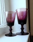 Amethyst Glass Licquor Glasses Antique Quality Cut Glass Handmade Knop Step X 2