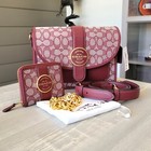 Lot Of 3 Coach Lonnie Crossbody   Wallet   Chain Signature   Leather Wine C8307