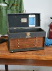 Antique National Cabinet Co Machinist Tool Chest Jewelry Box Wood Drawer Vintage
