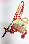 Estate Lot Vintage Vanity Powder Perfume Red Hat Society   Jewelry Rosary Beads